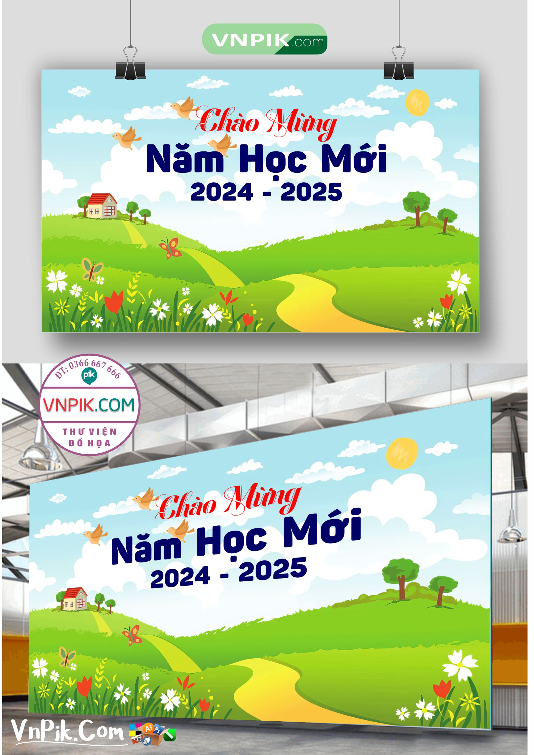 Backdrop Sân Khấu Khai Giảng Đẹp 2024 – 2025 File Corel Mẫu 26