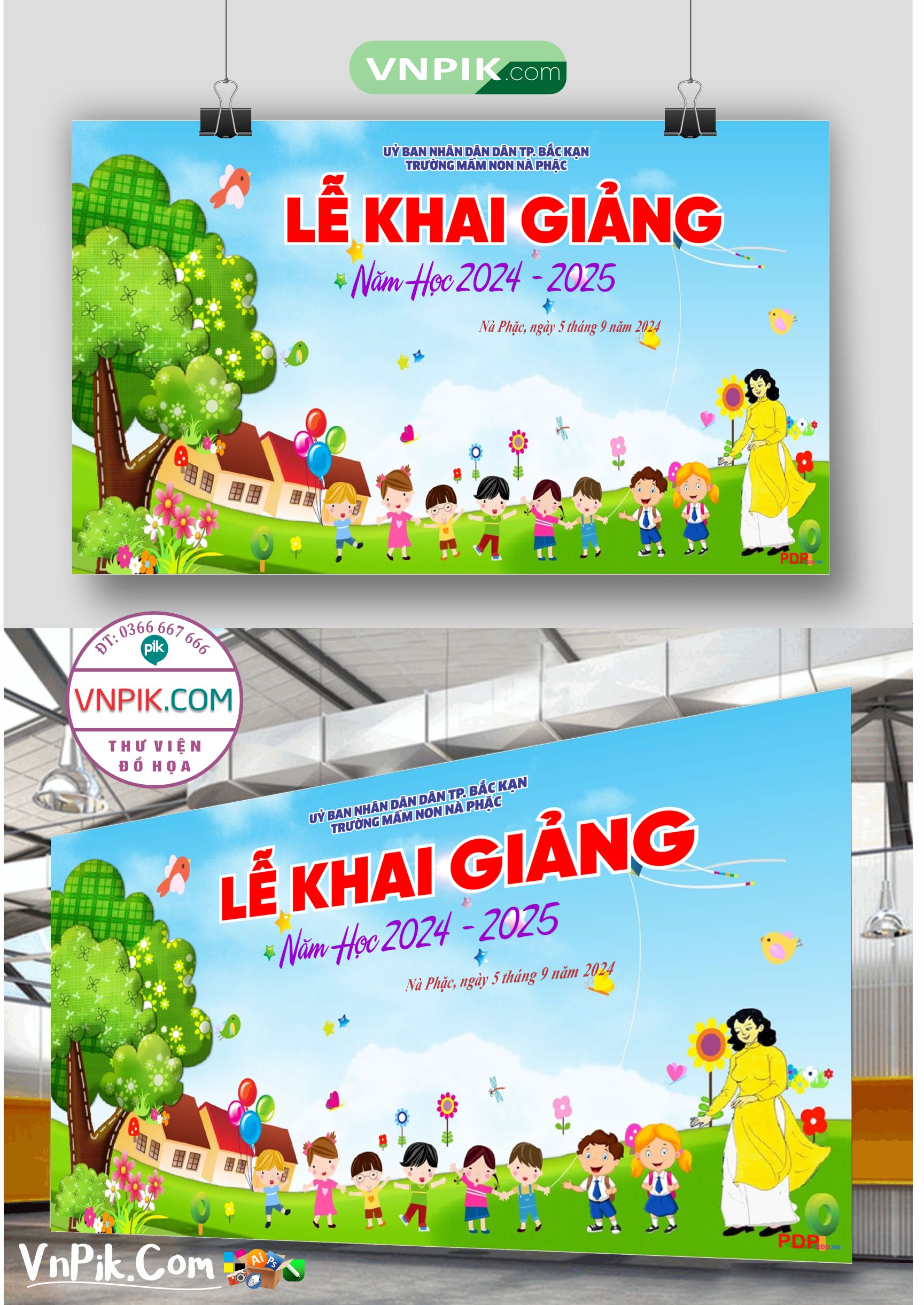 Backdrop Sân Khấu Khai Giảng Đẹp 2024 – 2025 File Corel Mẫu 27