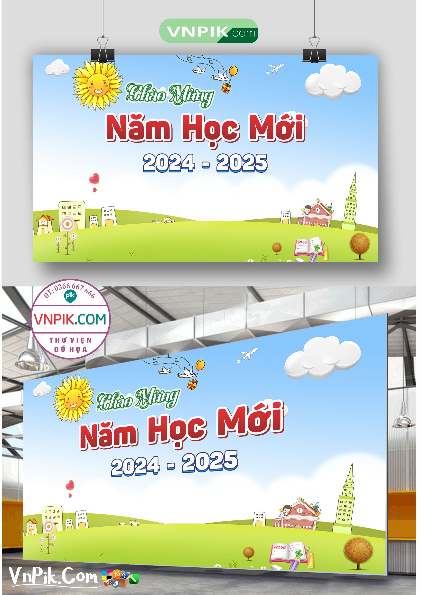 Backdrop Sân Khấu Khai Giảng Đẹp 2024 – 2025 File Corel Mẫu 29