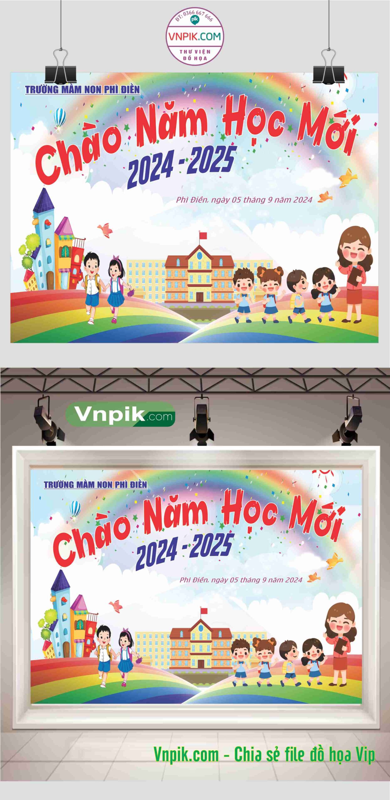 Backdrop Sân Khấu Khai Giảng Đẹp 2024 – 2025 File Corel Mẫu 86