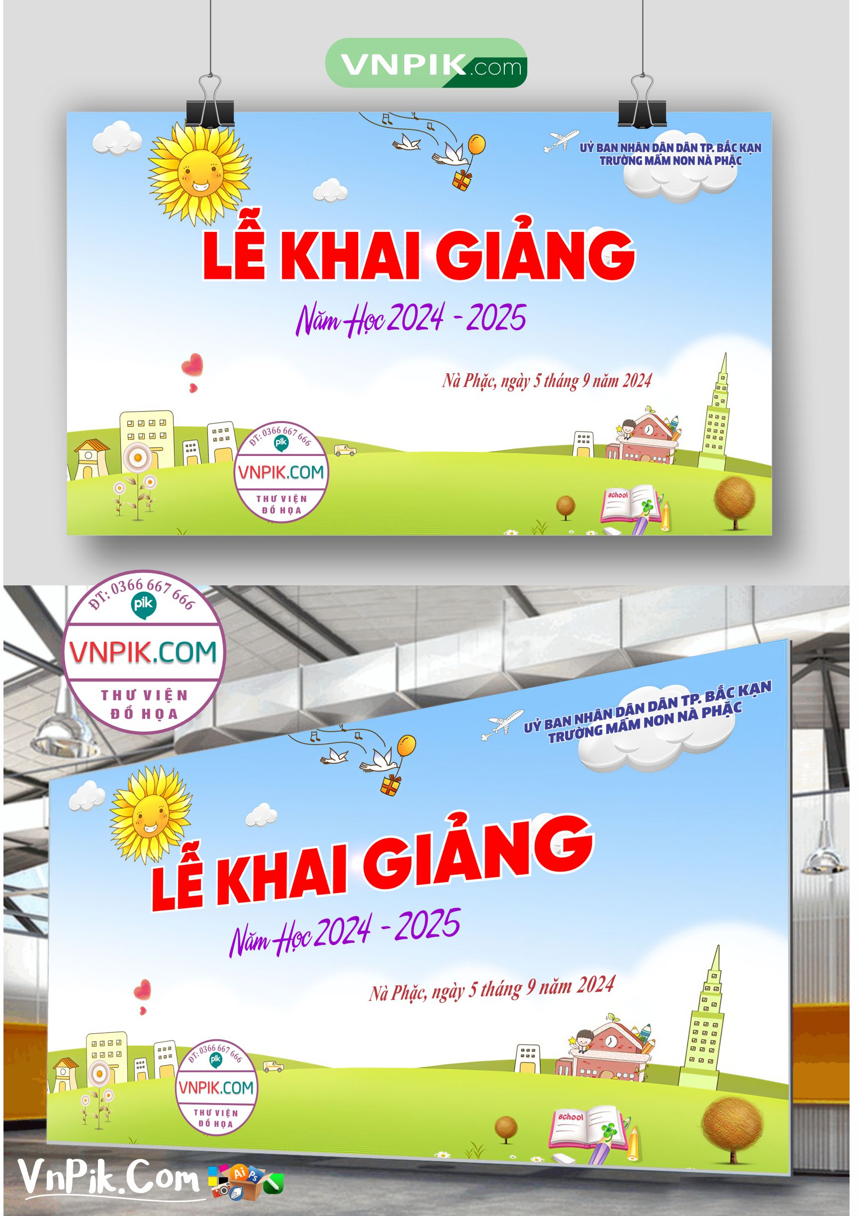 Backdrop sân khấu khai giảng đẹp 2024 – 2025 file corel Mẫu 07