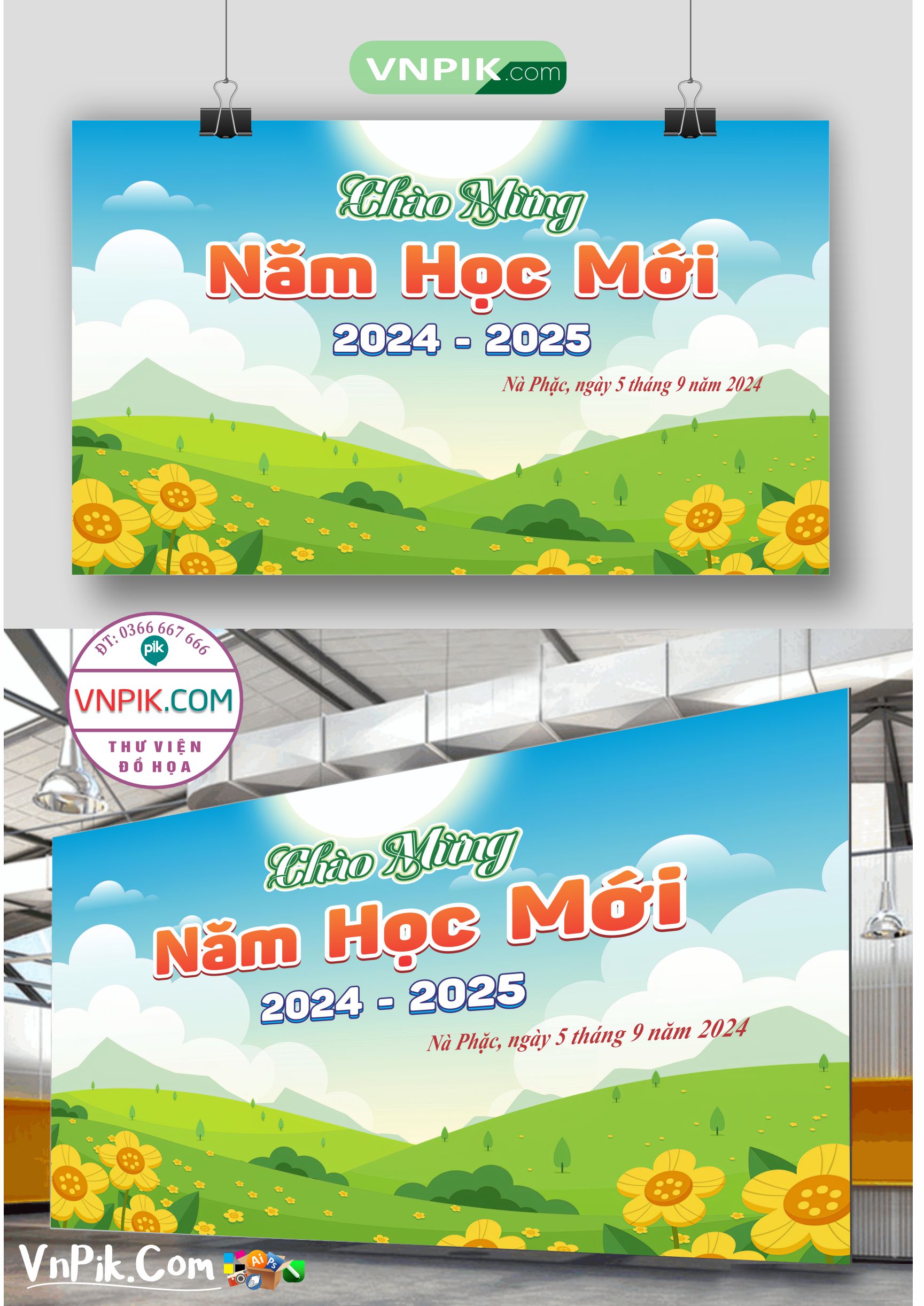 Backdrop sân khấu khai giảng đẹp 2024 – 2025 file corel Mẫu 08