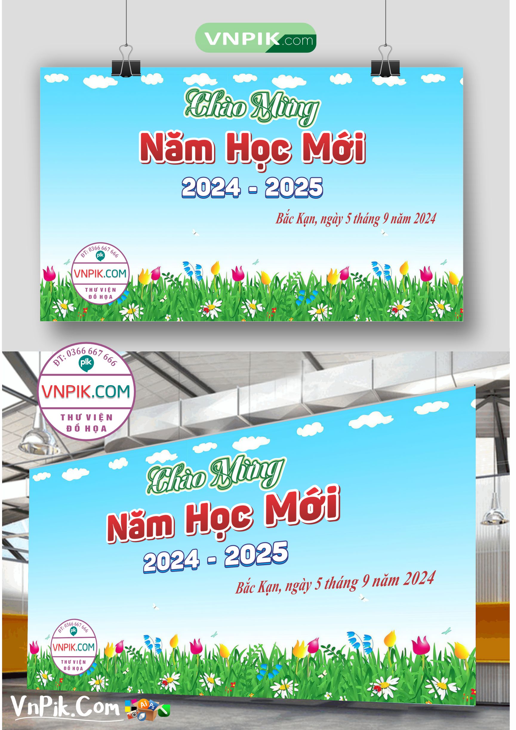 Backdrop sân khấu khai giảng đẹp 2024 – 2025 file corel Mẫu 09