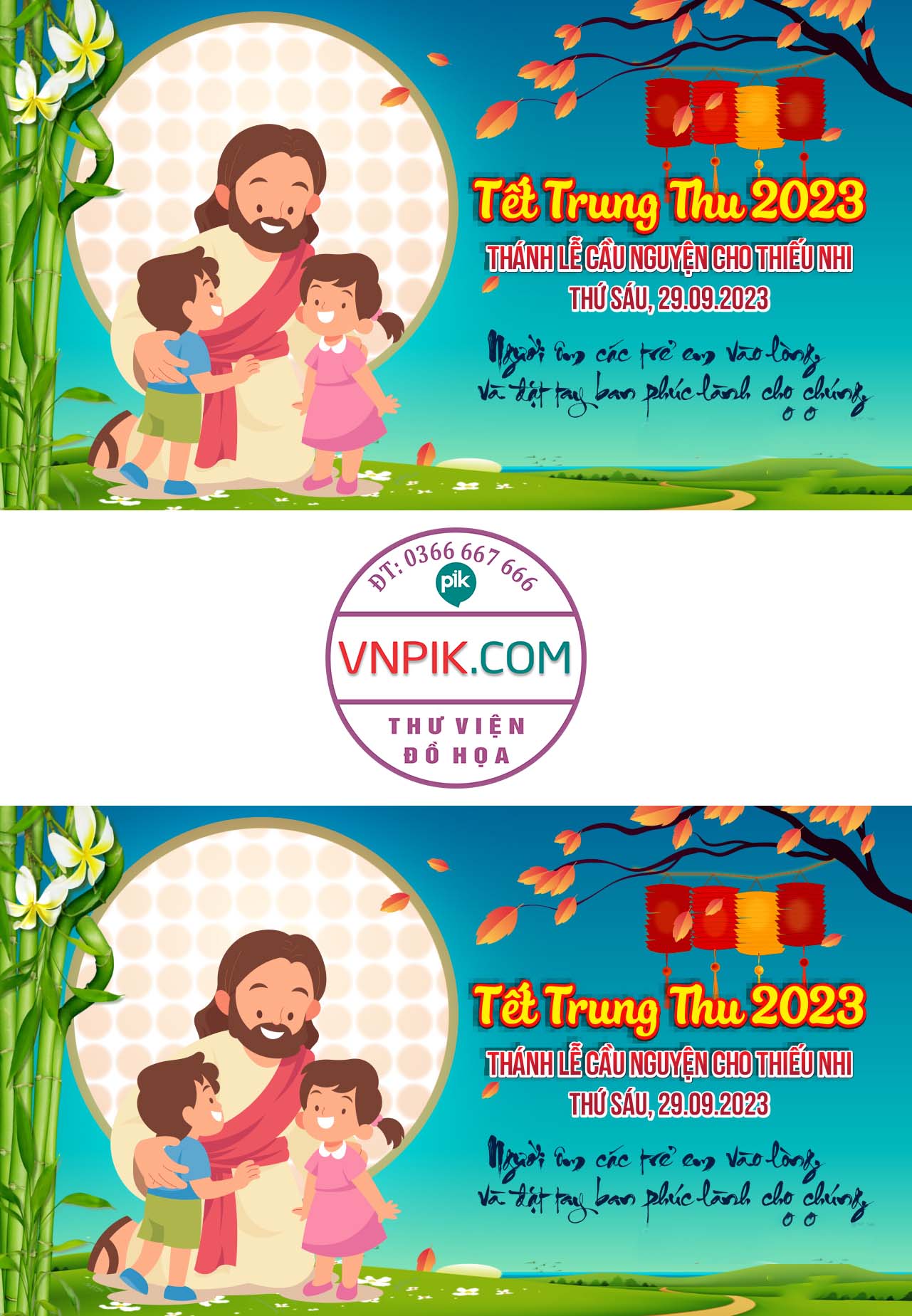 Backdrop Thánh lễ cầu nguyện cho thiếu nhi – trung thu