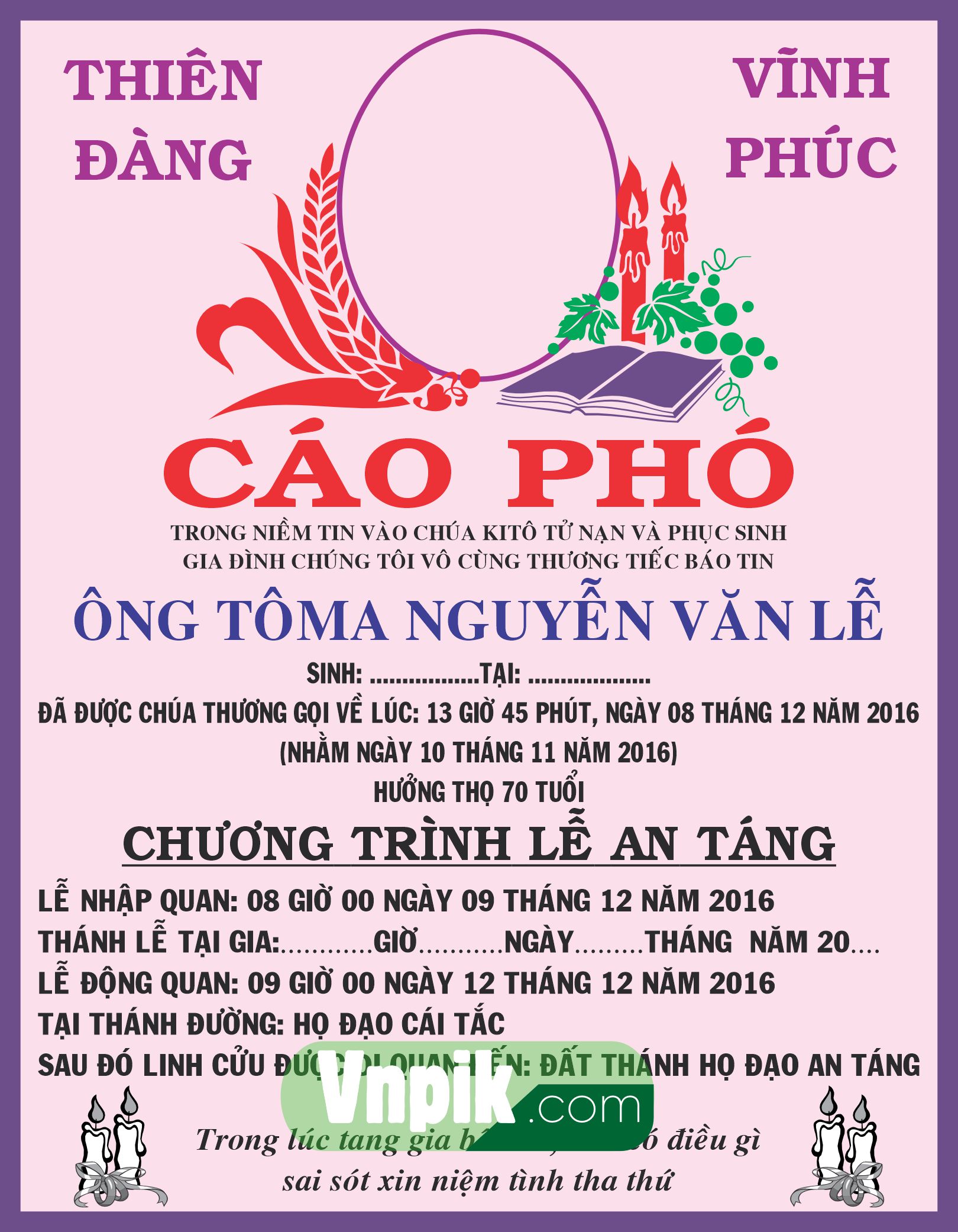 Mẫu cáo phó đám tang mẫu 01