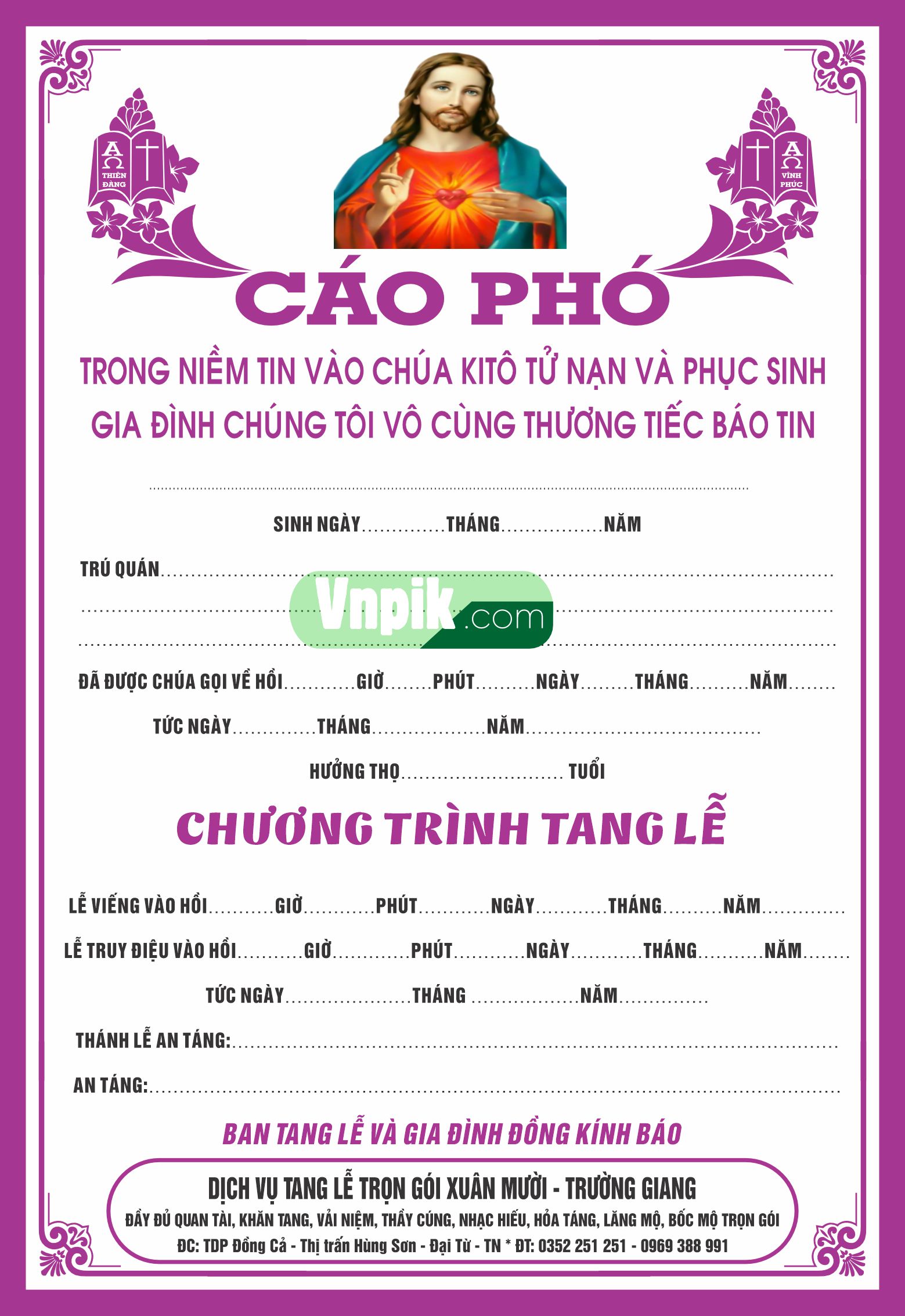 Mẫu cáo phó đám tang mẫu 04