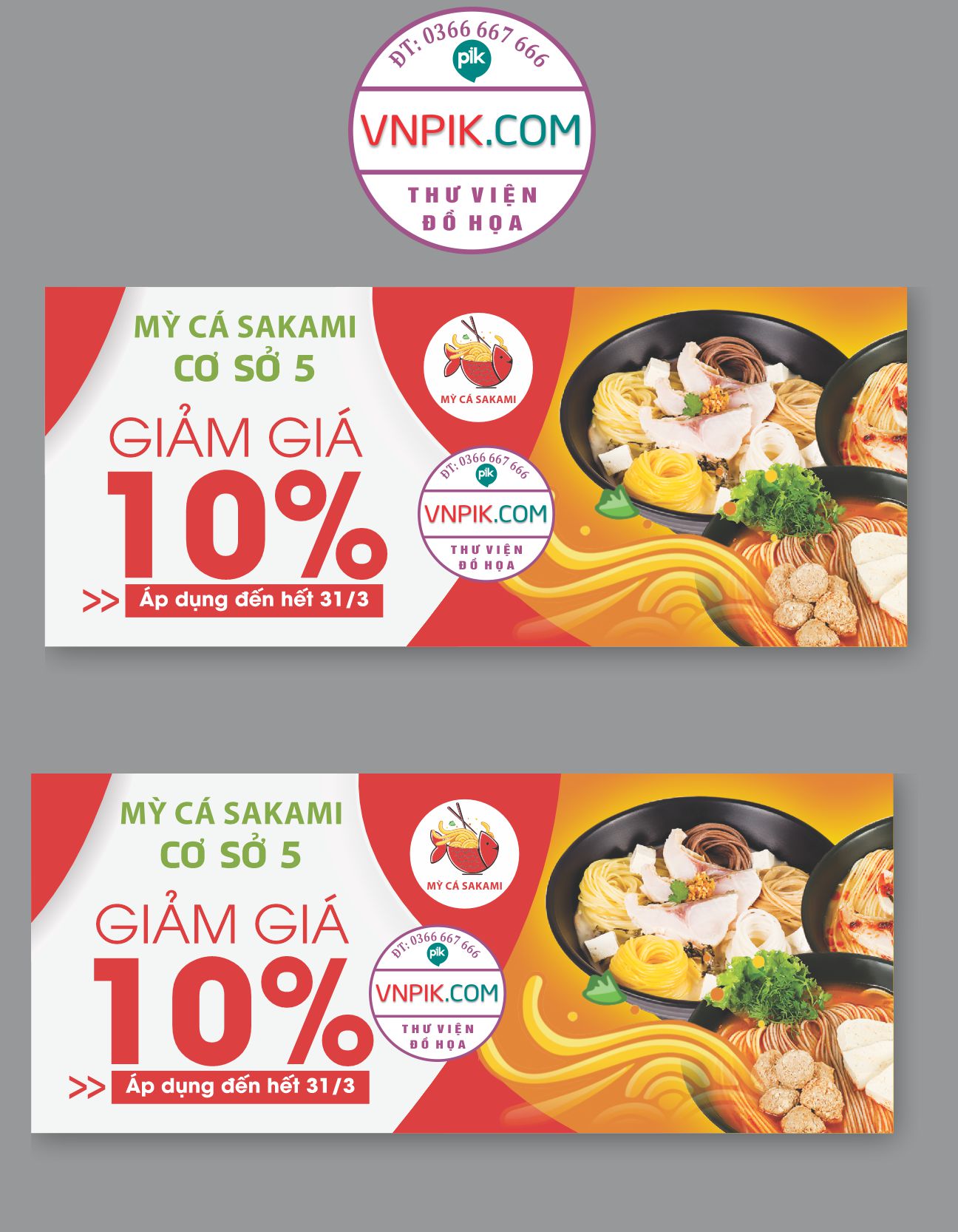 Mẫu thẻ voucher giảm giá quán mỳ cá sakami cơ sở 5