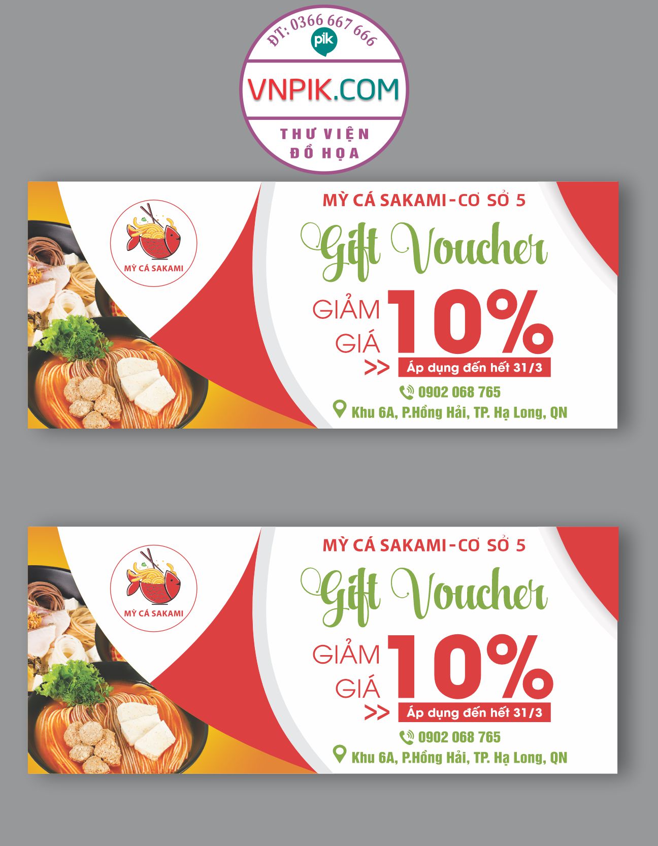 Mẫu thẻ voucher quán mỳ cá sakami cơ sở 5