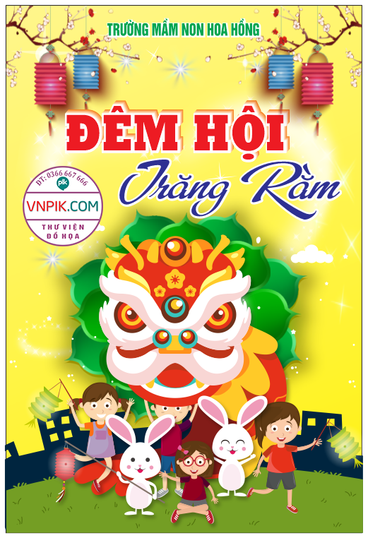 Poster đêm hội trăng rằm trường mầm non hoa hồng