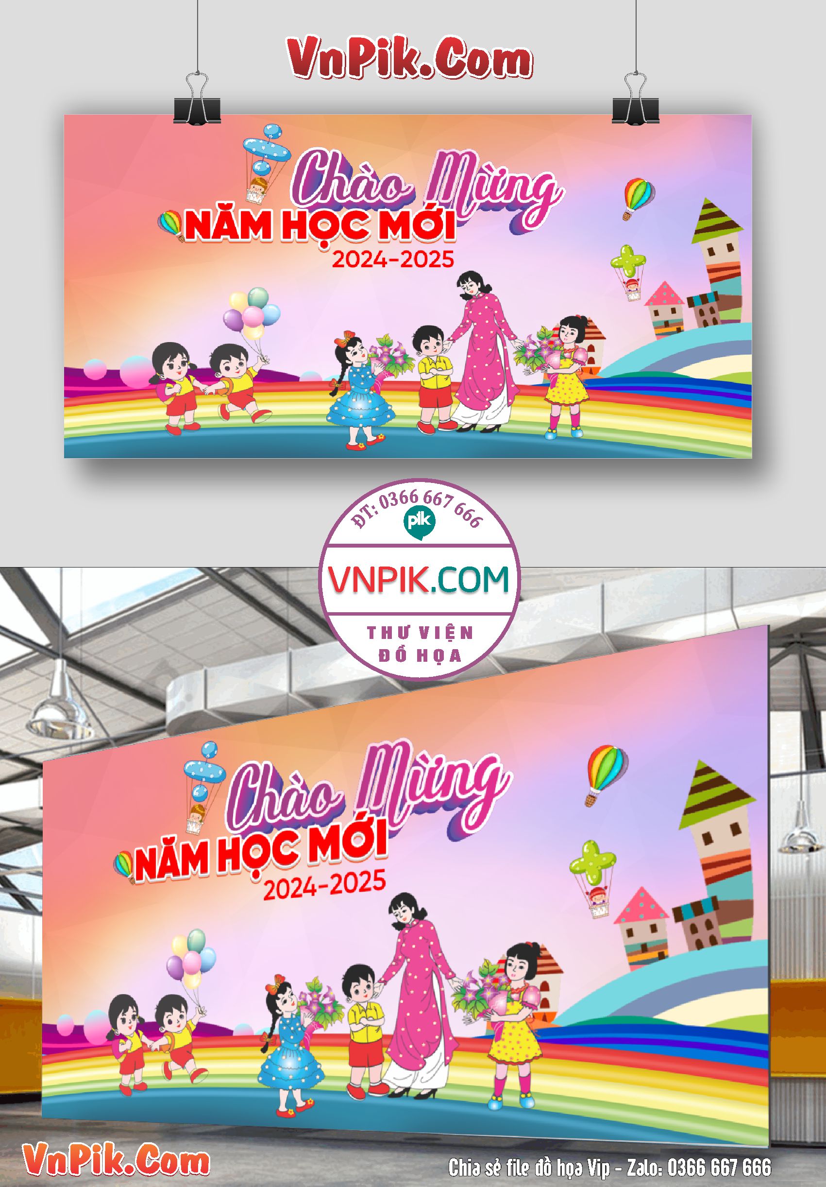 Backdrop Sân Khấu Khai Giảng Đẹp 2024 – 2025 File Corel Mẫu 91