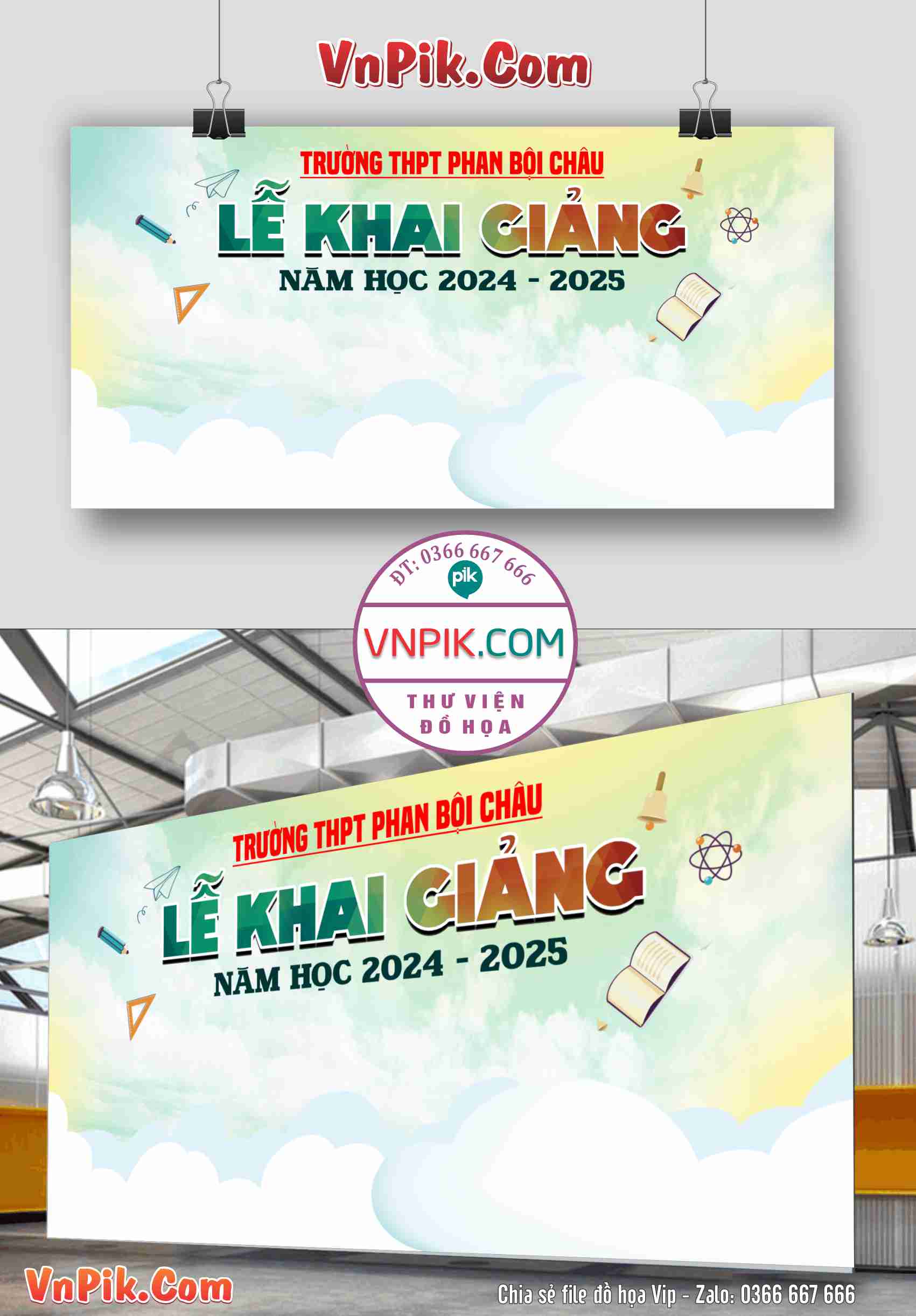 Background khai giảng trường THPT Phan Bội Châu File Vector Corel X7