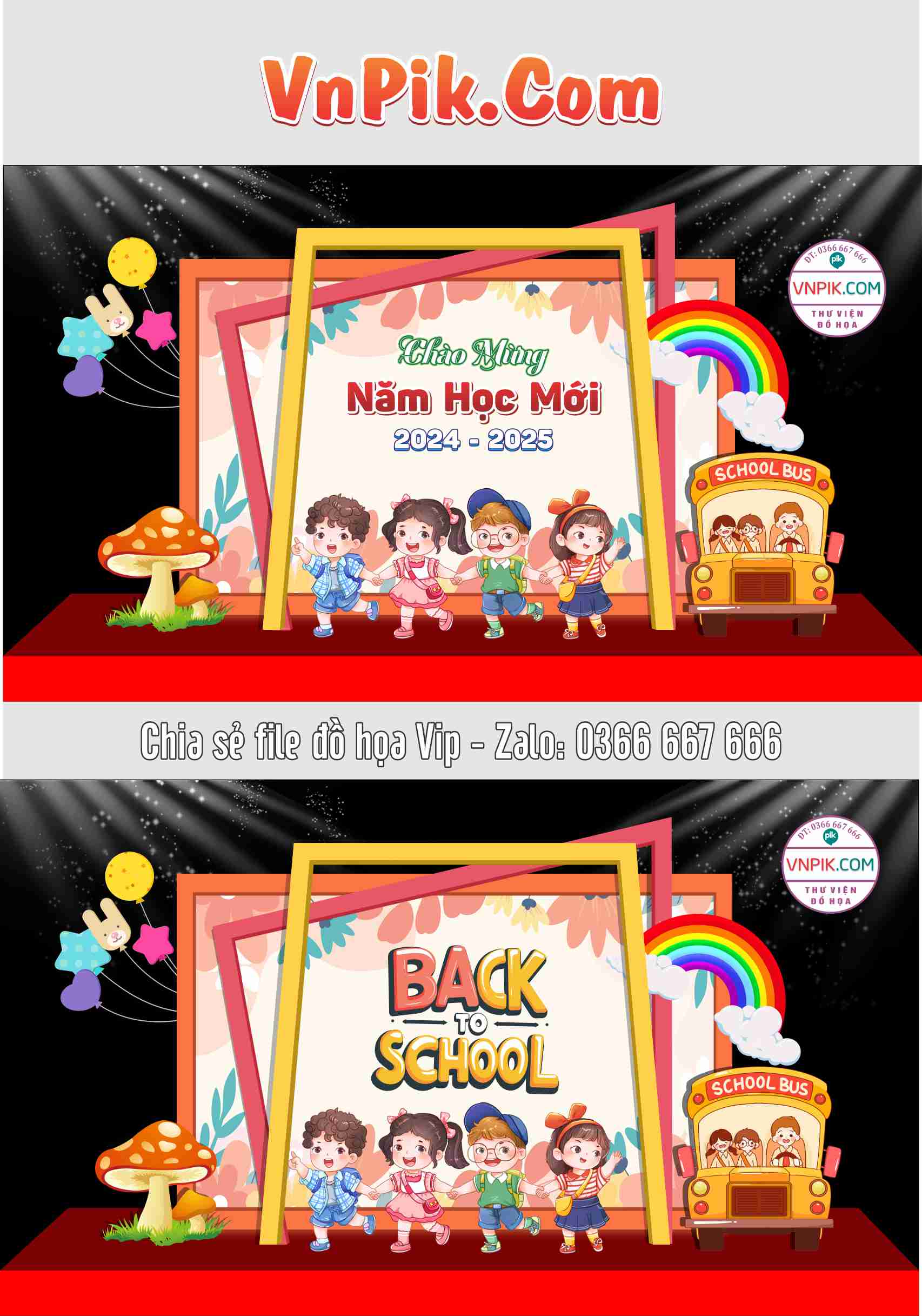 Mẫu Decor sân khấu Back to school khai giảng năm học mới 2024