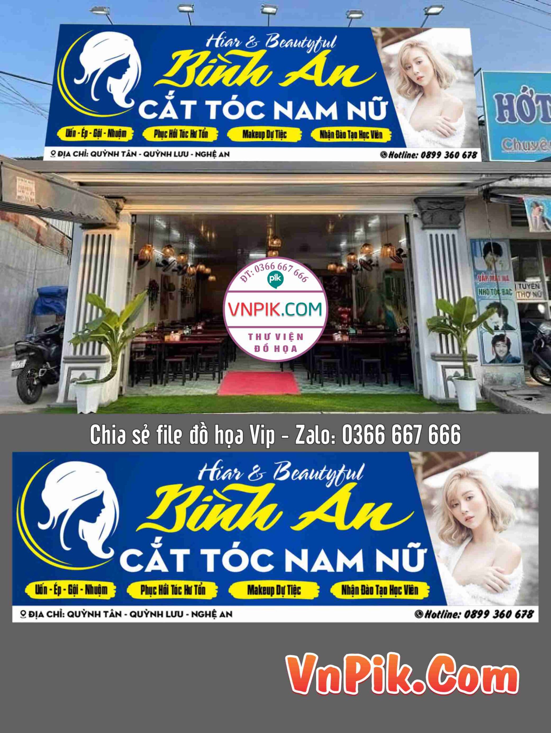 Mẫu bảng quảng cáo tiệm cắt tóc nam nữ hair salon bình an file corel