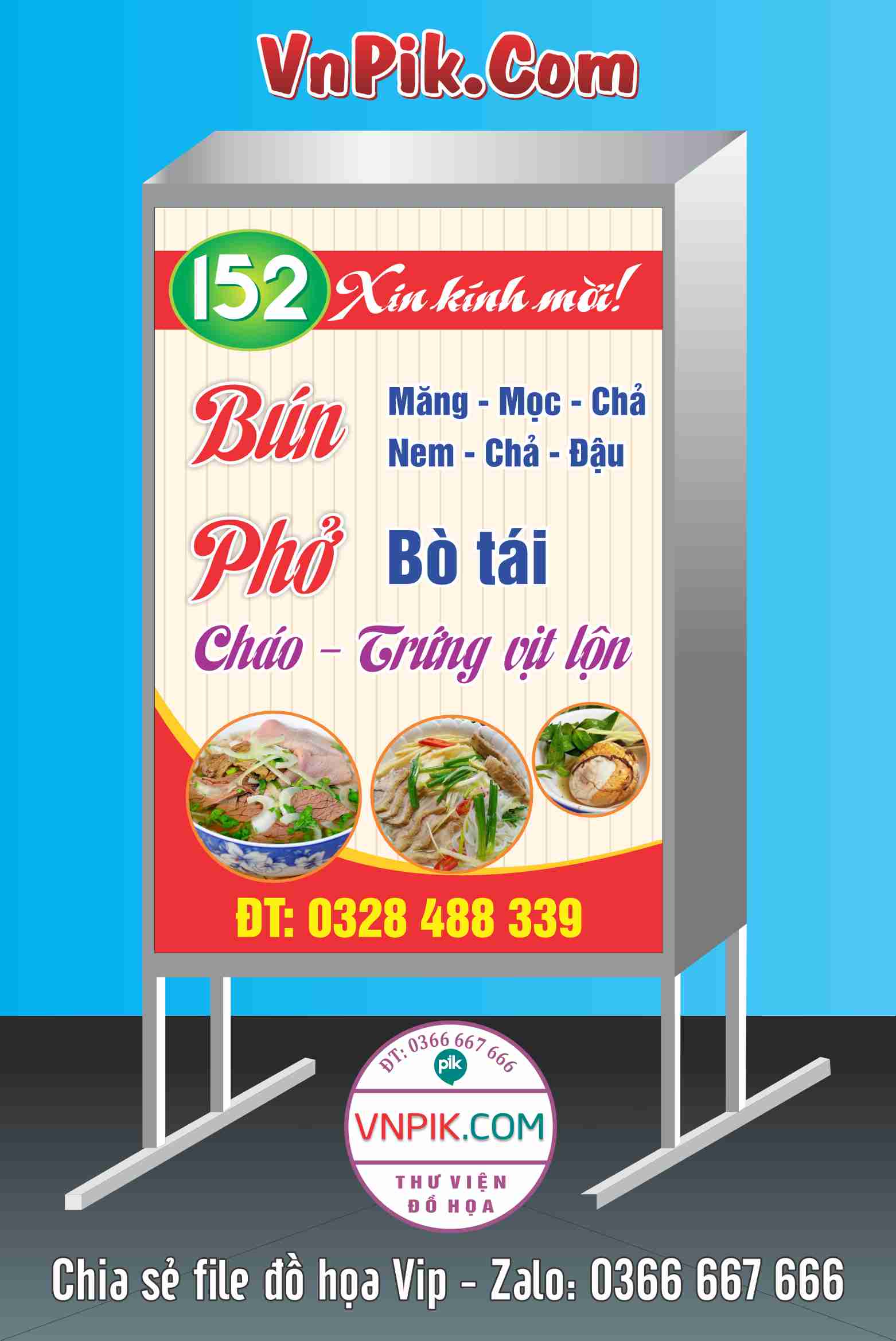 Mẫu biễn vẫy quán 152 bún phở bò tái, cháo