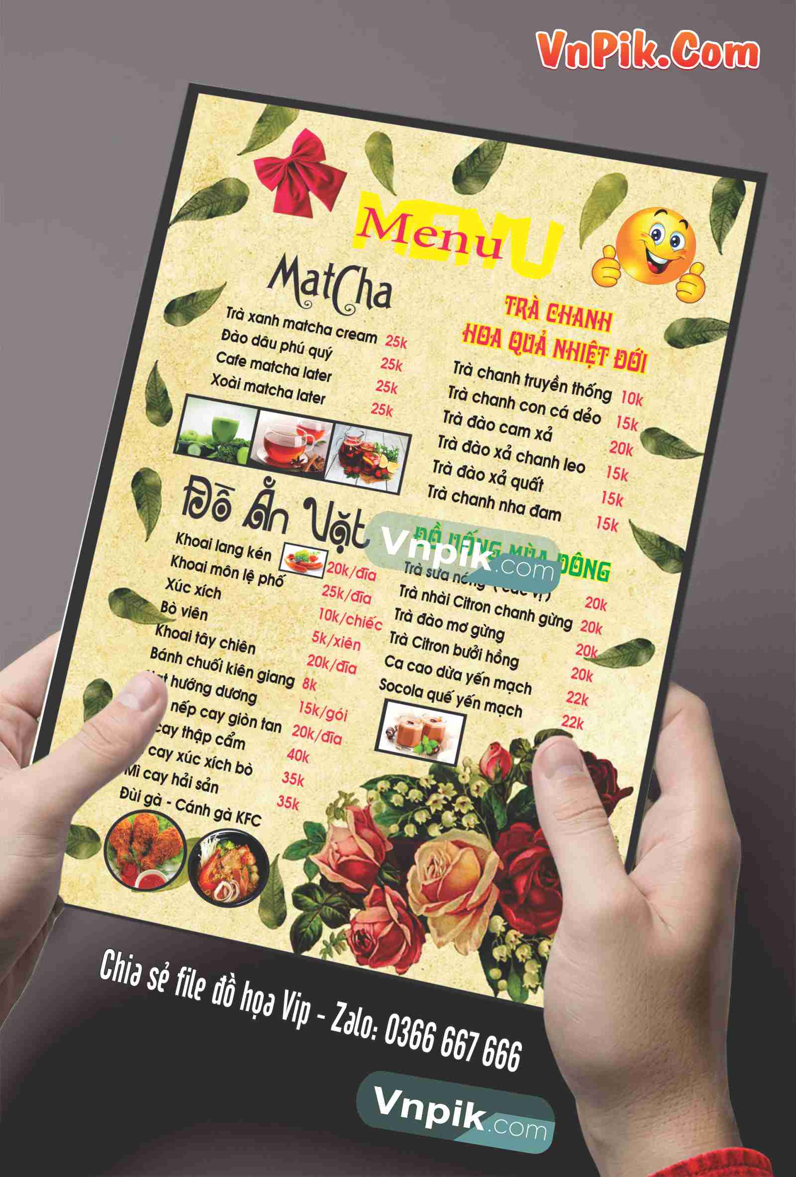 Menu trà sữa, đồ ăn vặt mẫu 2