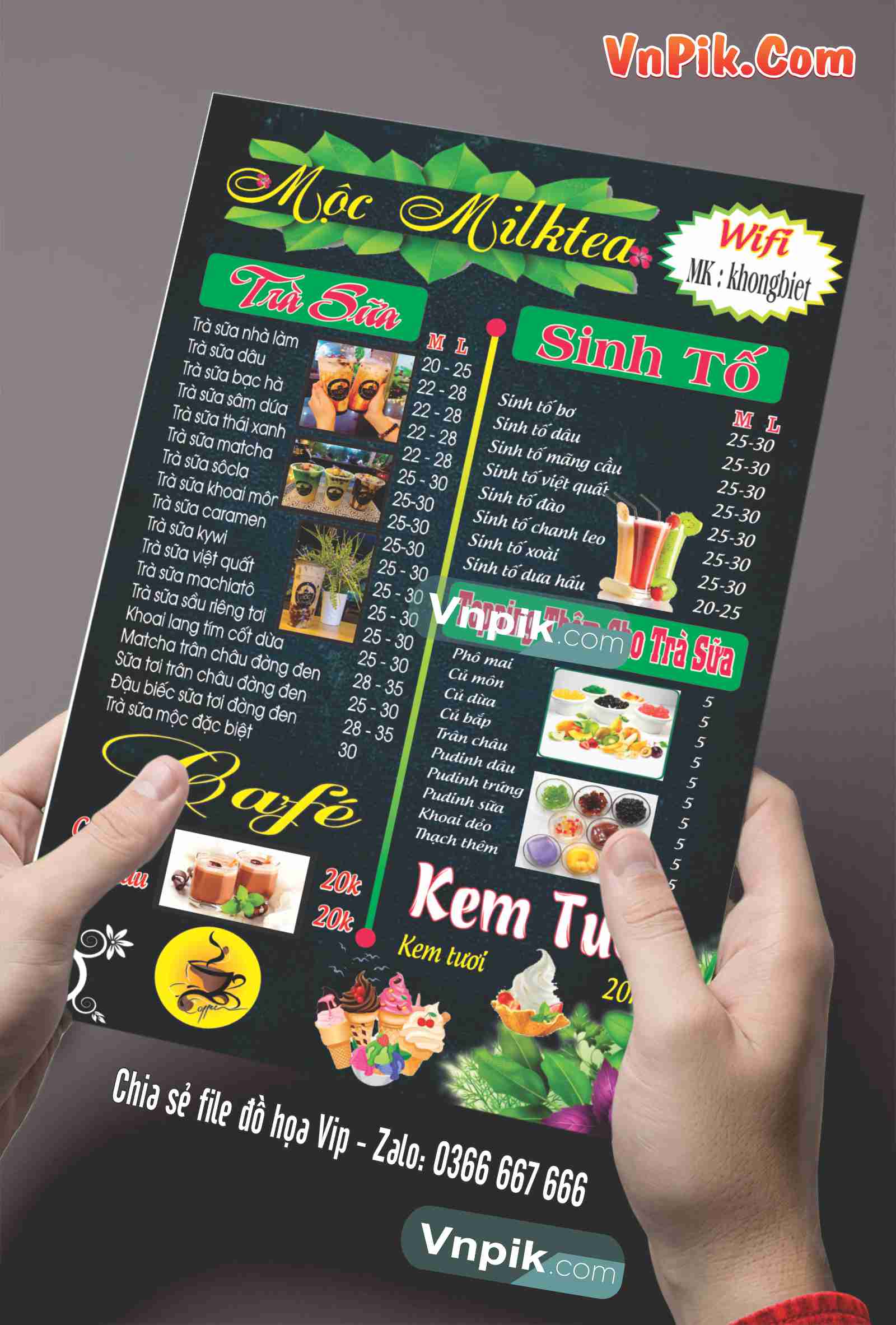 Menu trà sữa, đồ ăn vặt mẫu 6