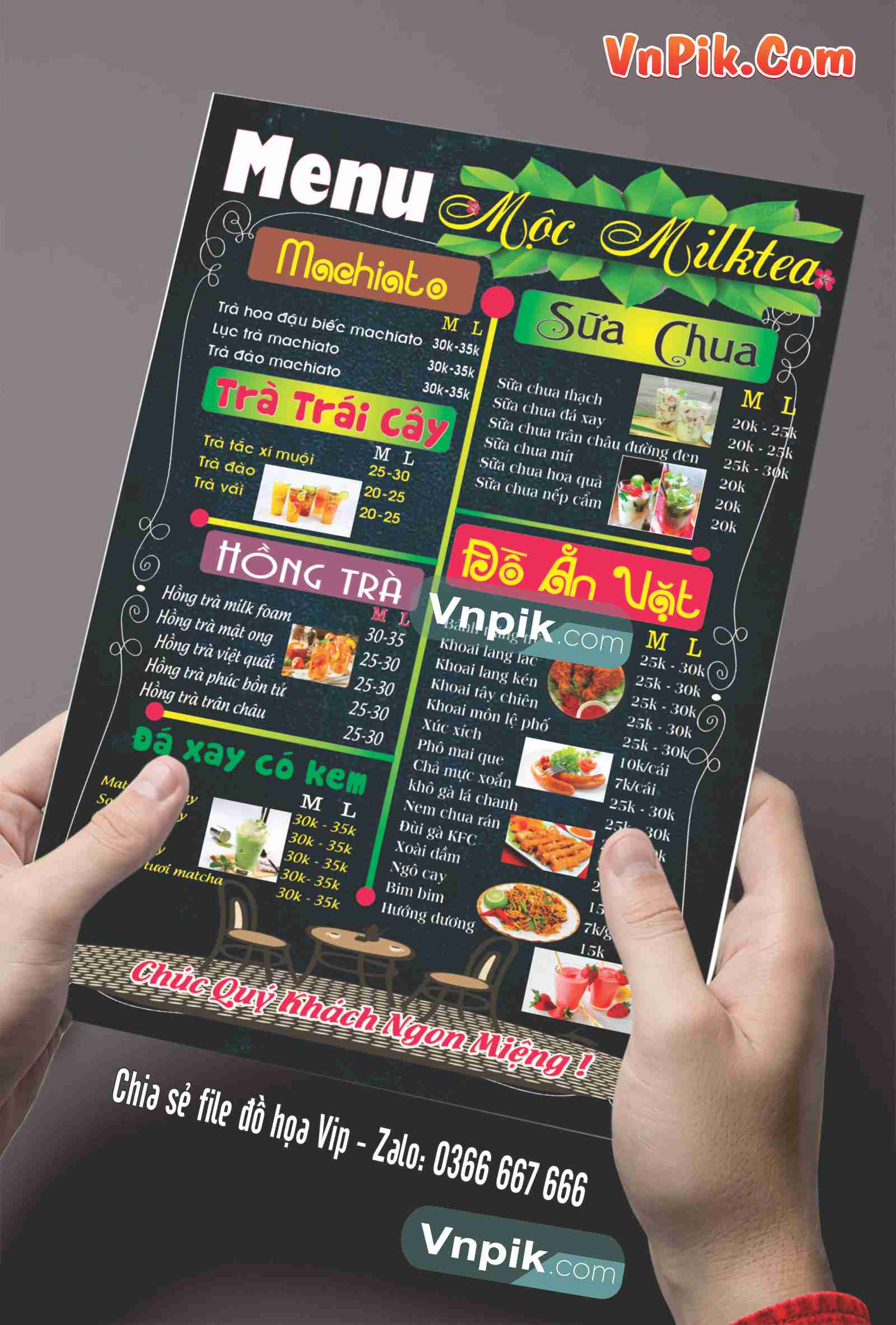 Menu trà sữa, đồ ăn vặt mẫu 7