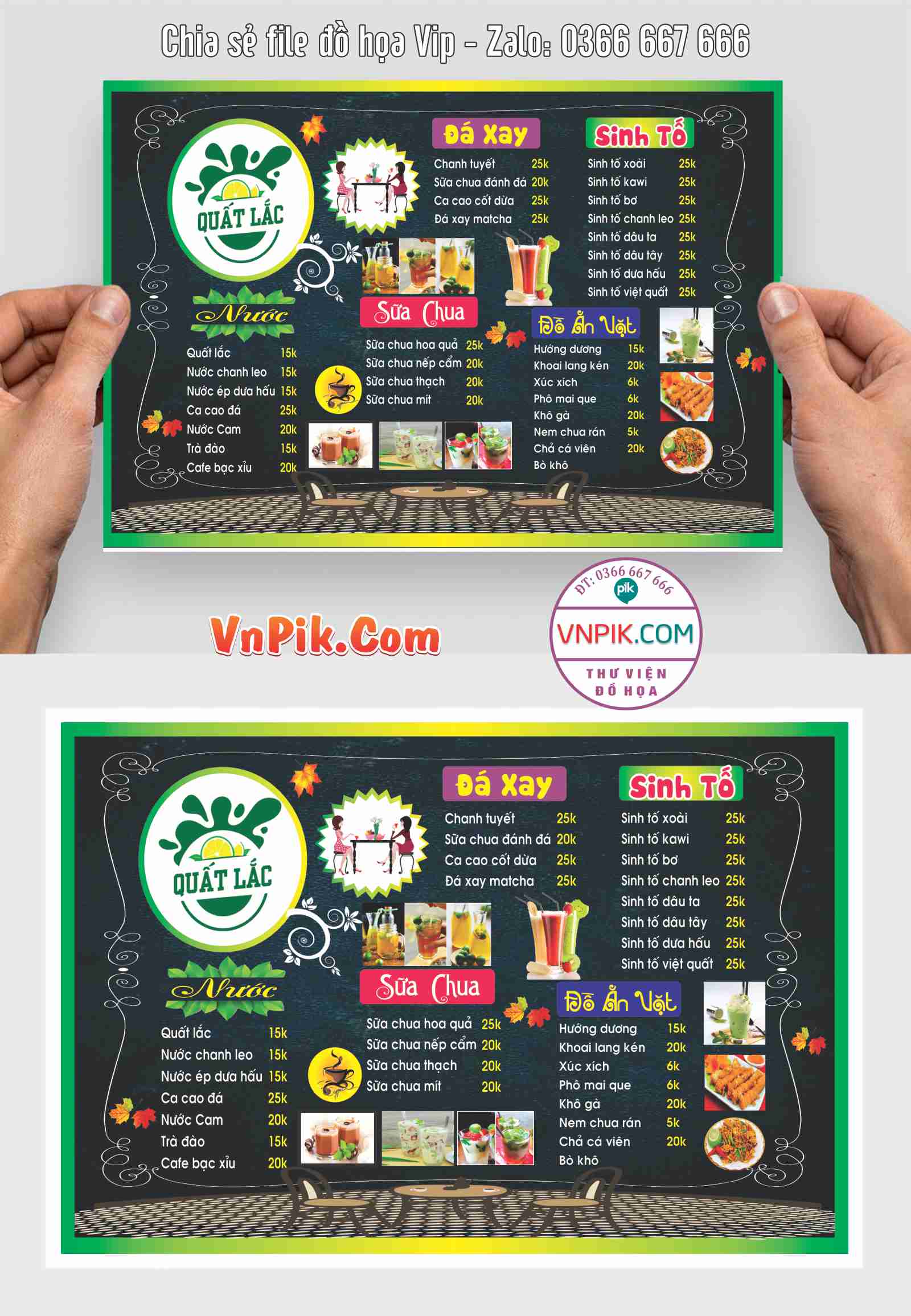 Menu trà sữa, đồ ăn vặt mẫu 9