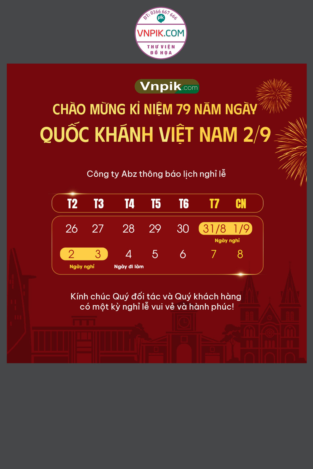 Thông báo lịch nghỉ lễ quốc khánh 2 tháng 9 đẹp 03