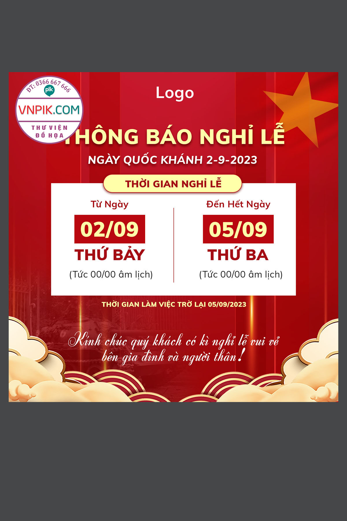 Thông báo lịch nghỉ lễ quốc khánh 2 tháng 9 đẹp 09