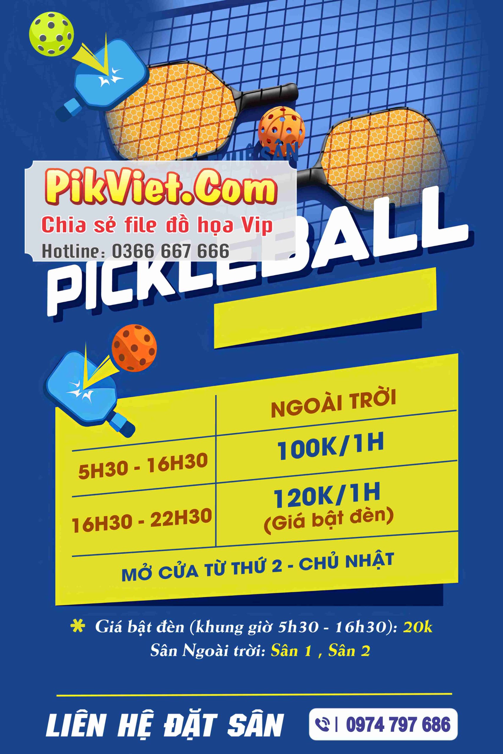 Bảng giá thuê sân pickleball