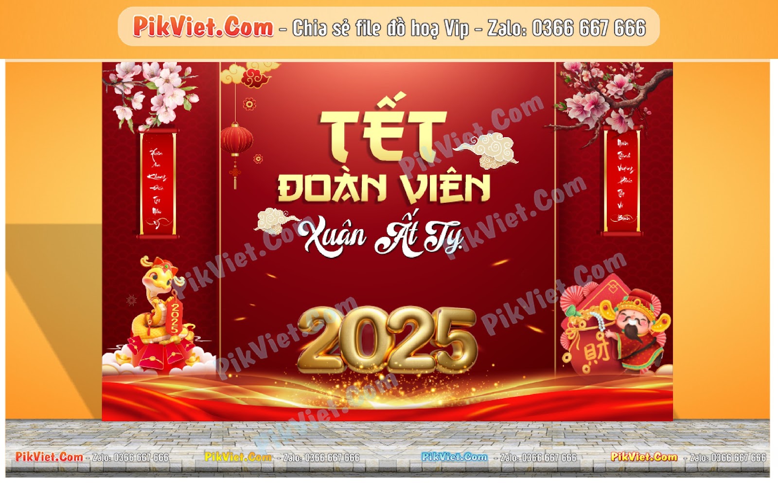 Background Phông Nền Sân Khấu Trang Trí Tết Tất Niên 2025 Đẹp 04