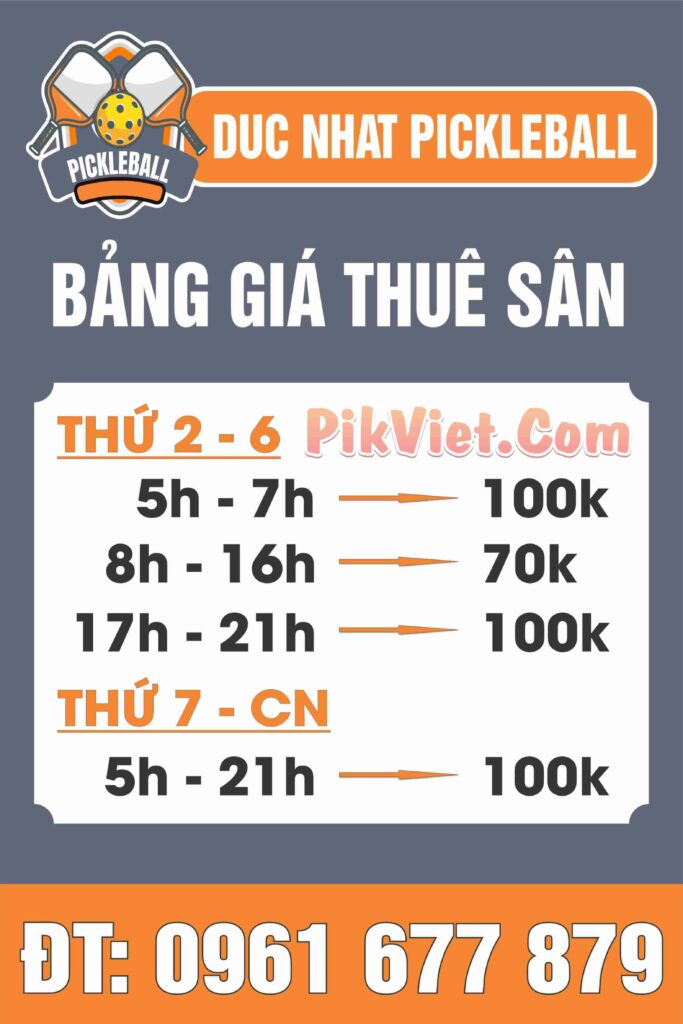 bảng giá thuê sân pickleball đức nhật