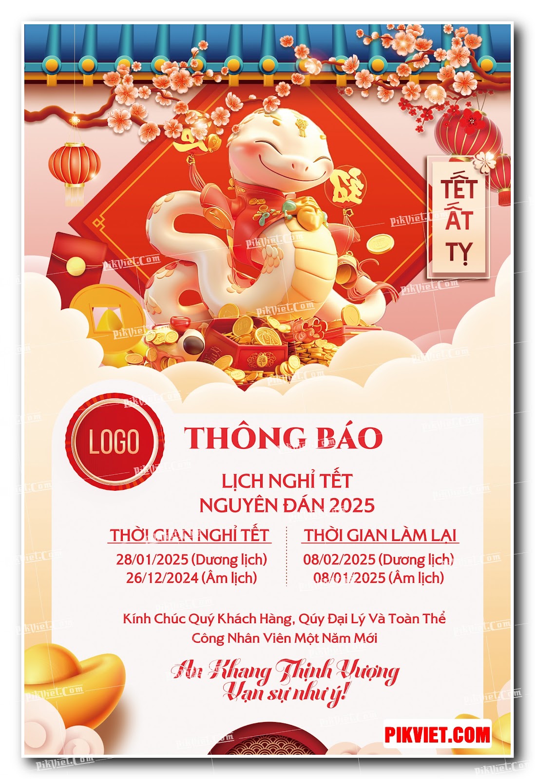 Thông báo lịch nghỉ tết 2025 mẫu 01