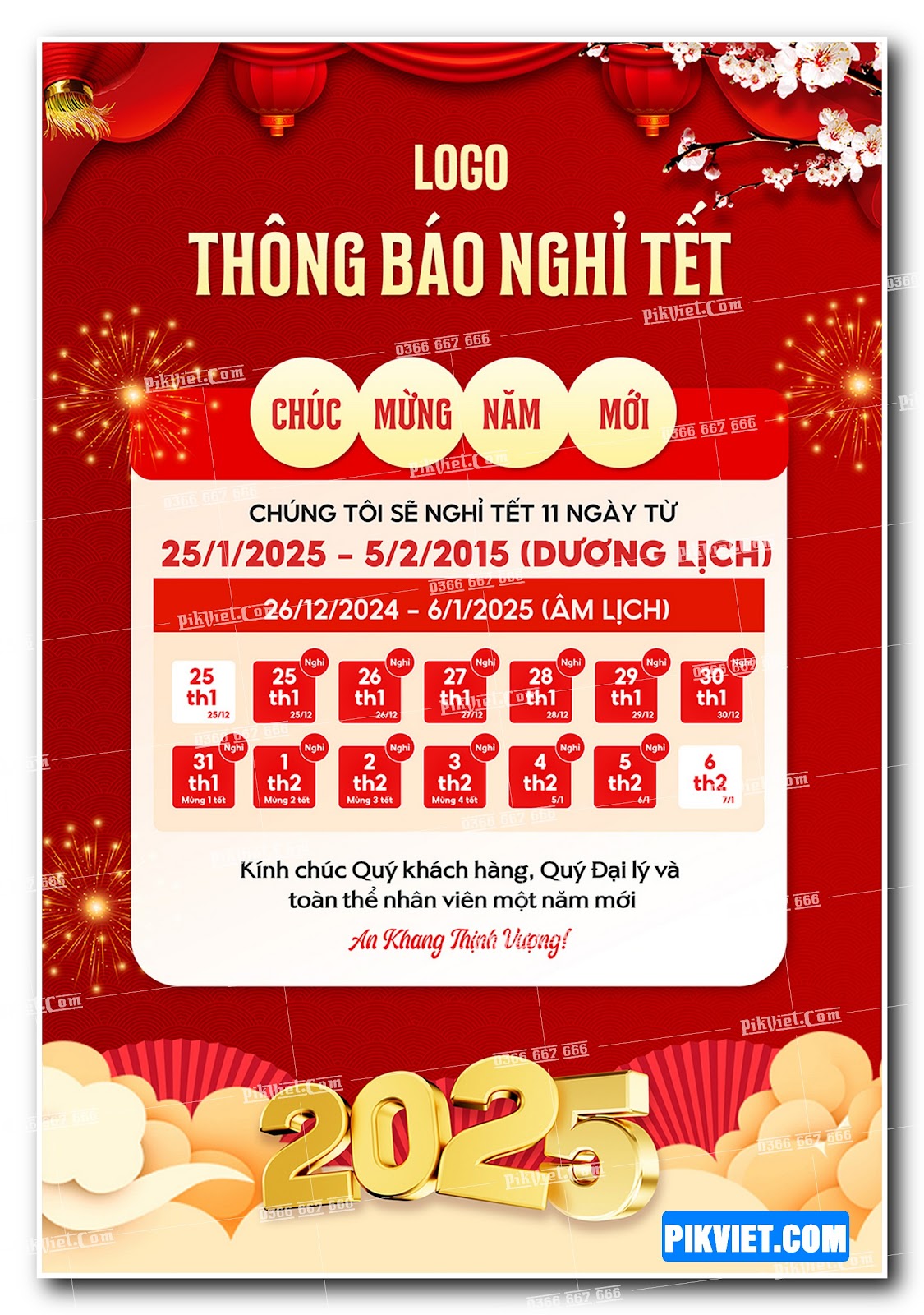 Thông báo lịch nghỉ tết nguyên đán file vector corel x7 mẫu 01