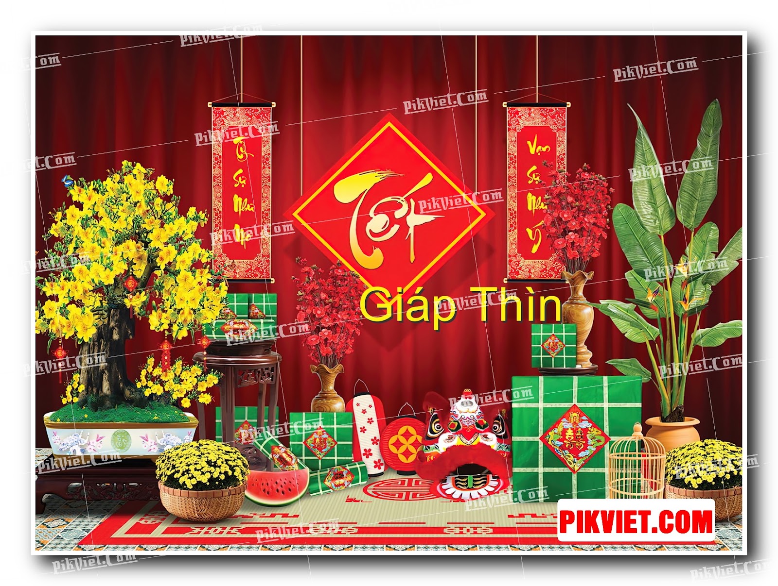 Mẫu Phông Nền Tiểu Cảnh Trang Trí Tết File Vector 2025 Đẹp 28