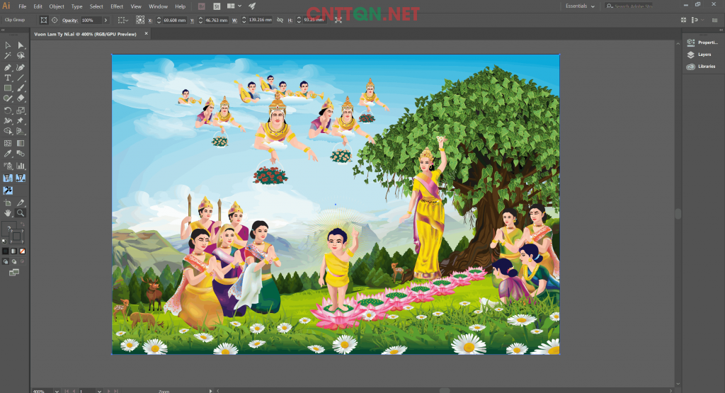 Vector vườn Lâm Tỳ Ni đản sanh – file Illustrator