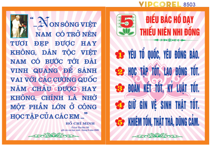 Biển trang trí lớp học 5 điều Bác hồ dạy #3