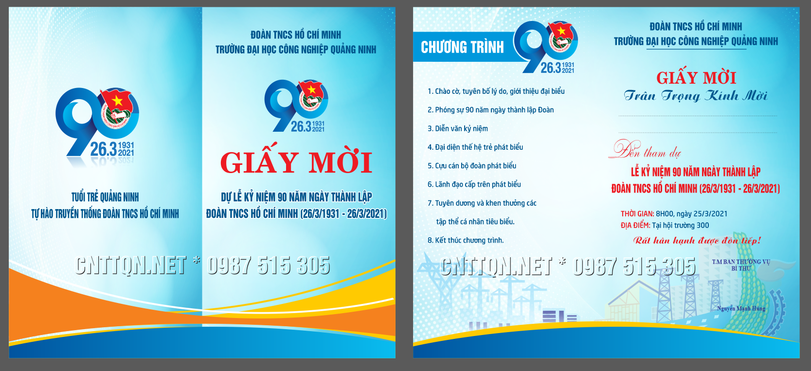 Giấy mời kỷ niệm 90 năm ngày thành lập đoàn 26-3 file CDR