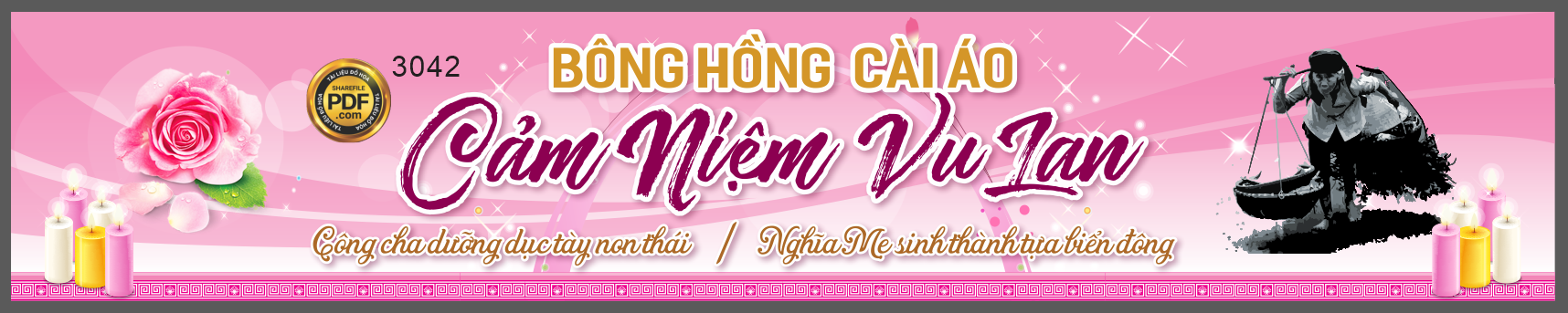 Market băng rôn Bông hồng cài áo Cảm niệm Vu Lan file Corel