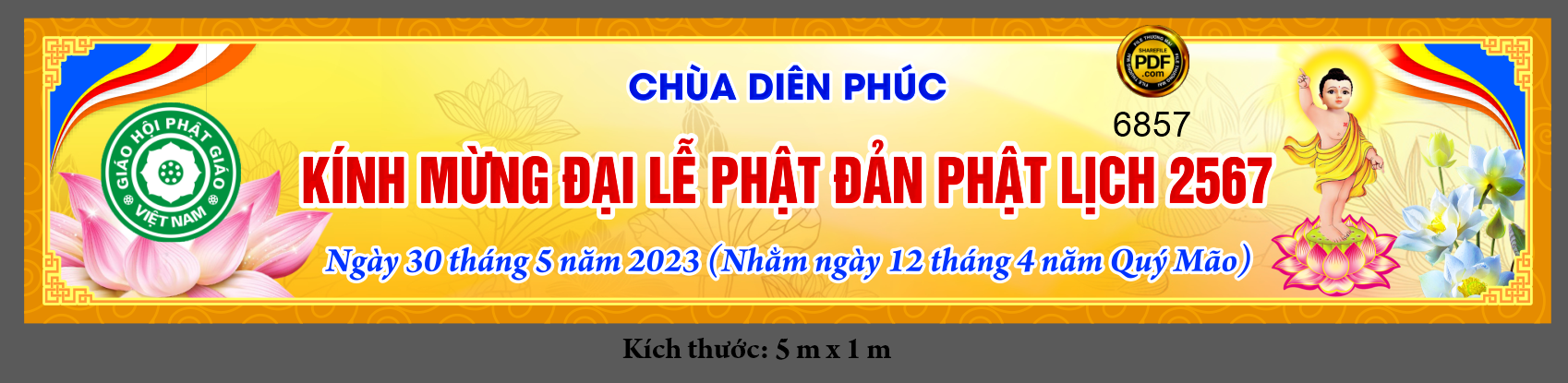 Băng rôn Chùa Diên Phúc kính mừng đại lễ Phật Đản