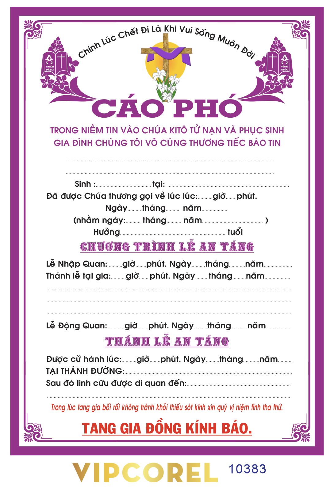 Bảng tên cáo phó – chương trình lễ tang