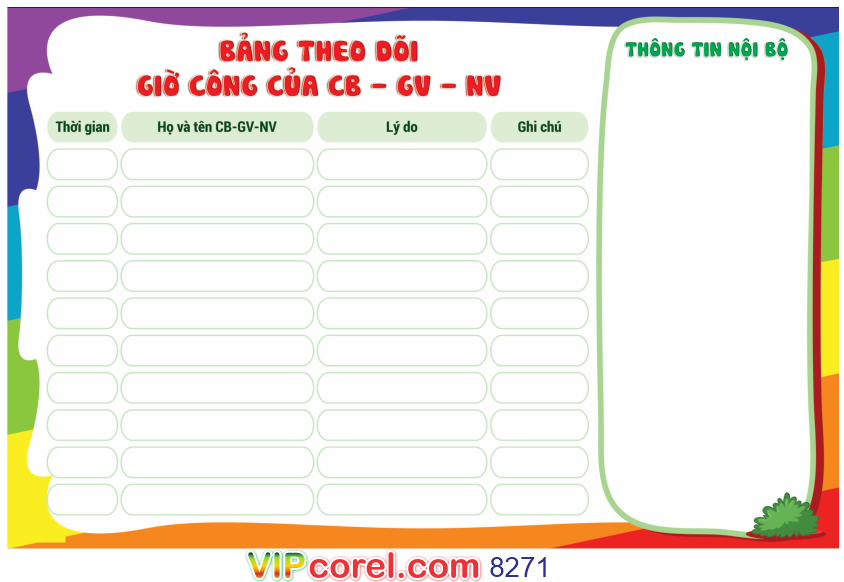 Bảng theo dõi giờ công của CB – GV – NV file corel