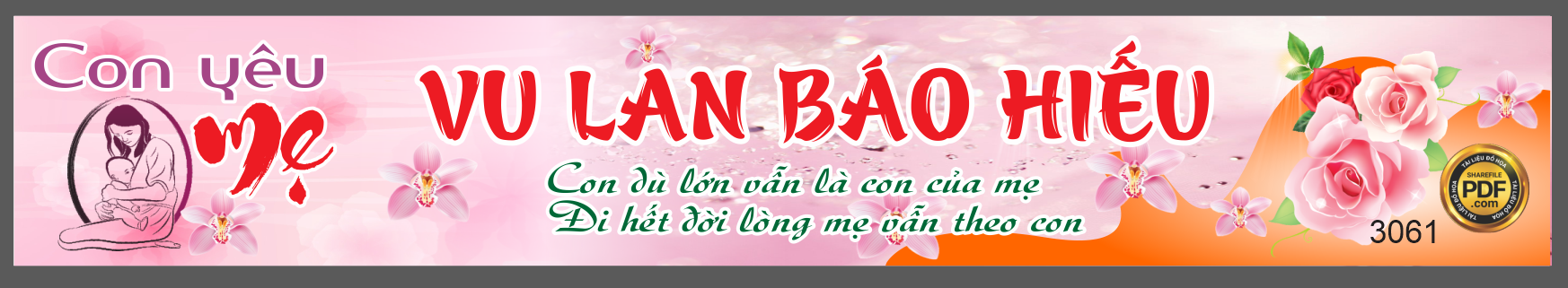 Băng rôn Vu Lan báo hiếu – con yêu mẹ file Corel