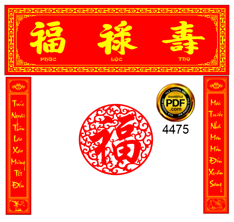 Cuốn thư Phúc Lộc Thọ phòng thờ file corel