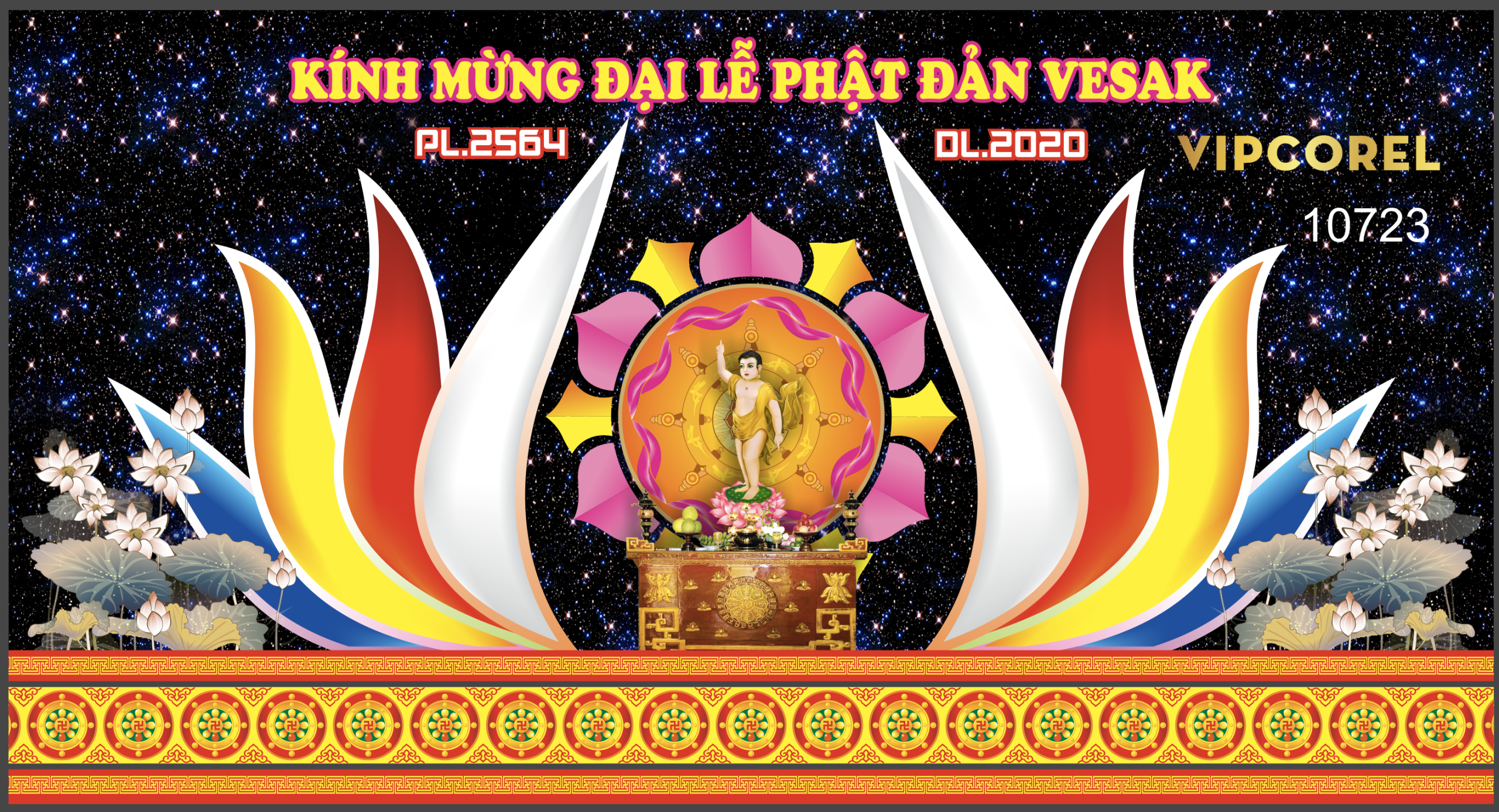 Backdrop kính mừng đại lễ phật đản 2024 vector #13