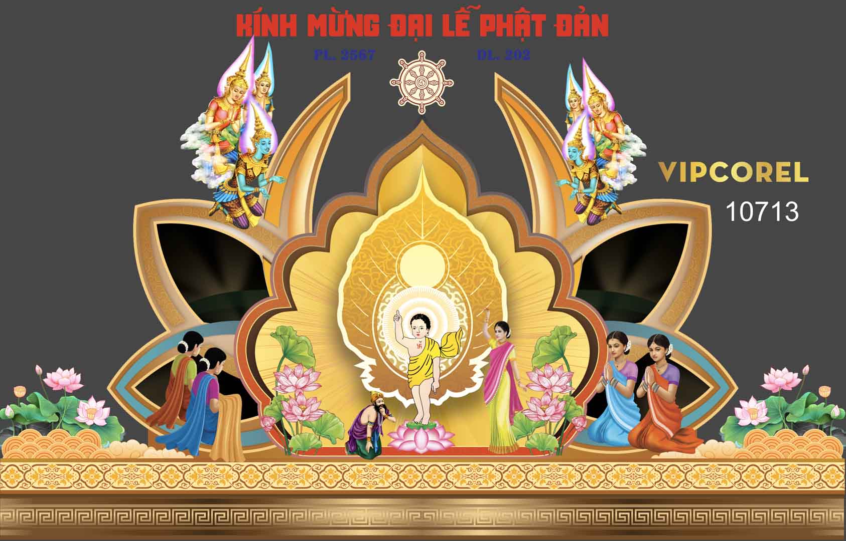 Backdrop kính mừng đại lễ phật đản 2024 vector #3