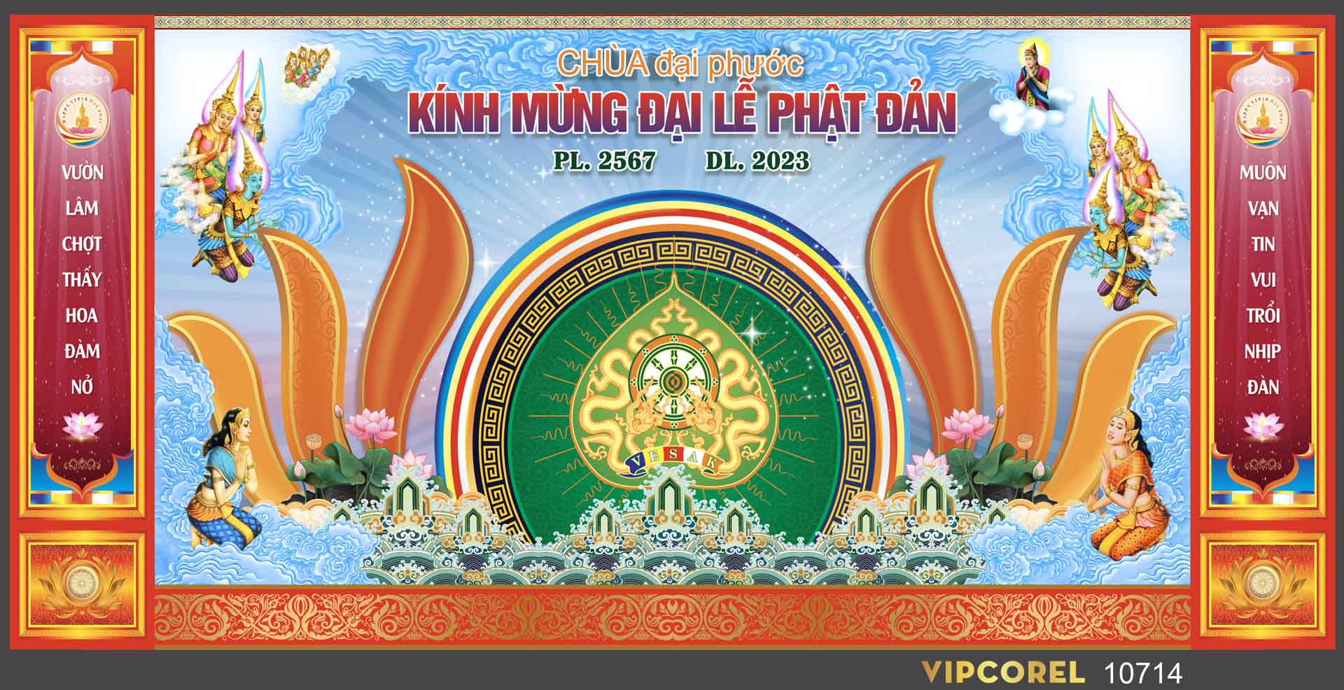 Backdrop kính mừng đại lễ phật đản 2024 vector #4