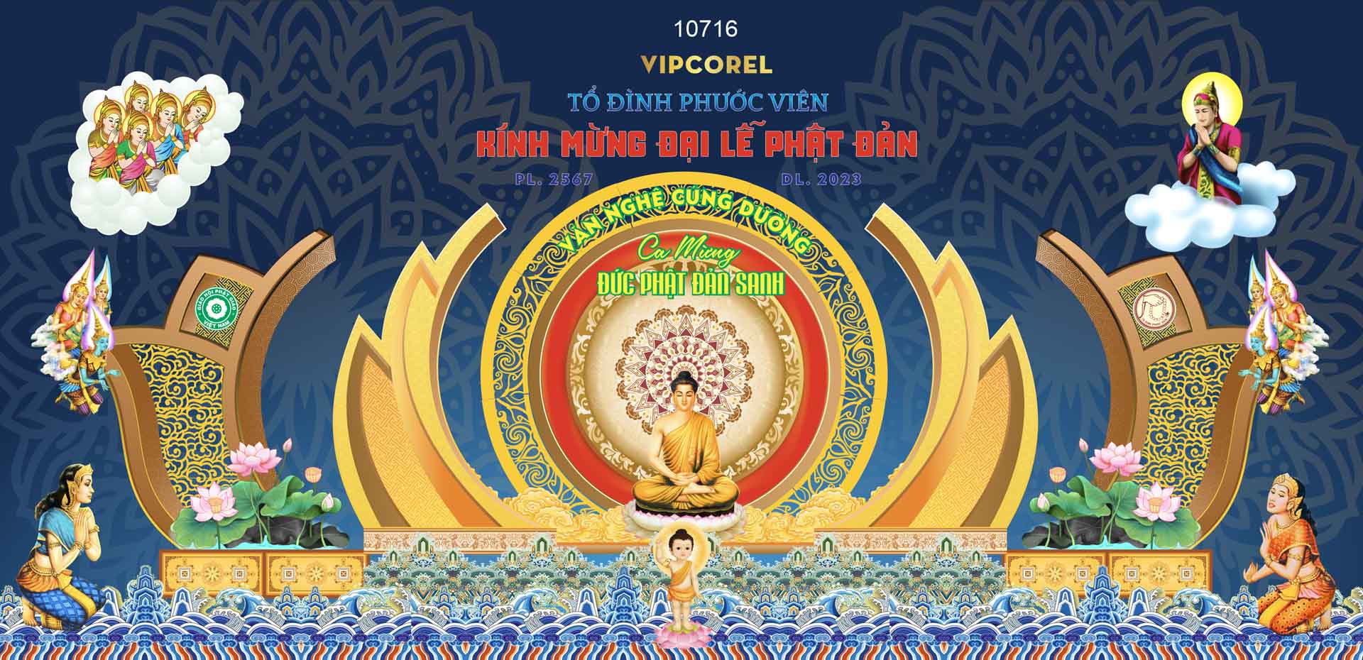 Backdrop kính mừng đại lễ phật đản 2024 vector #6