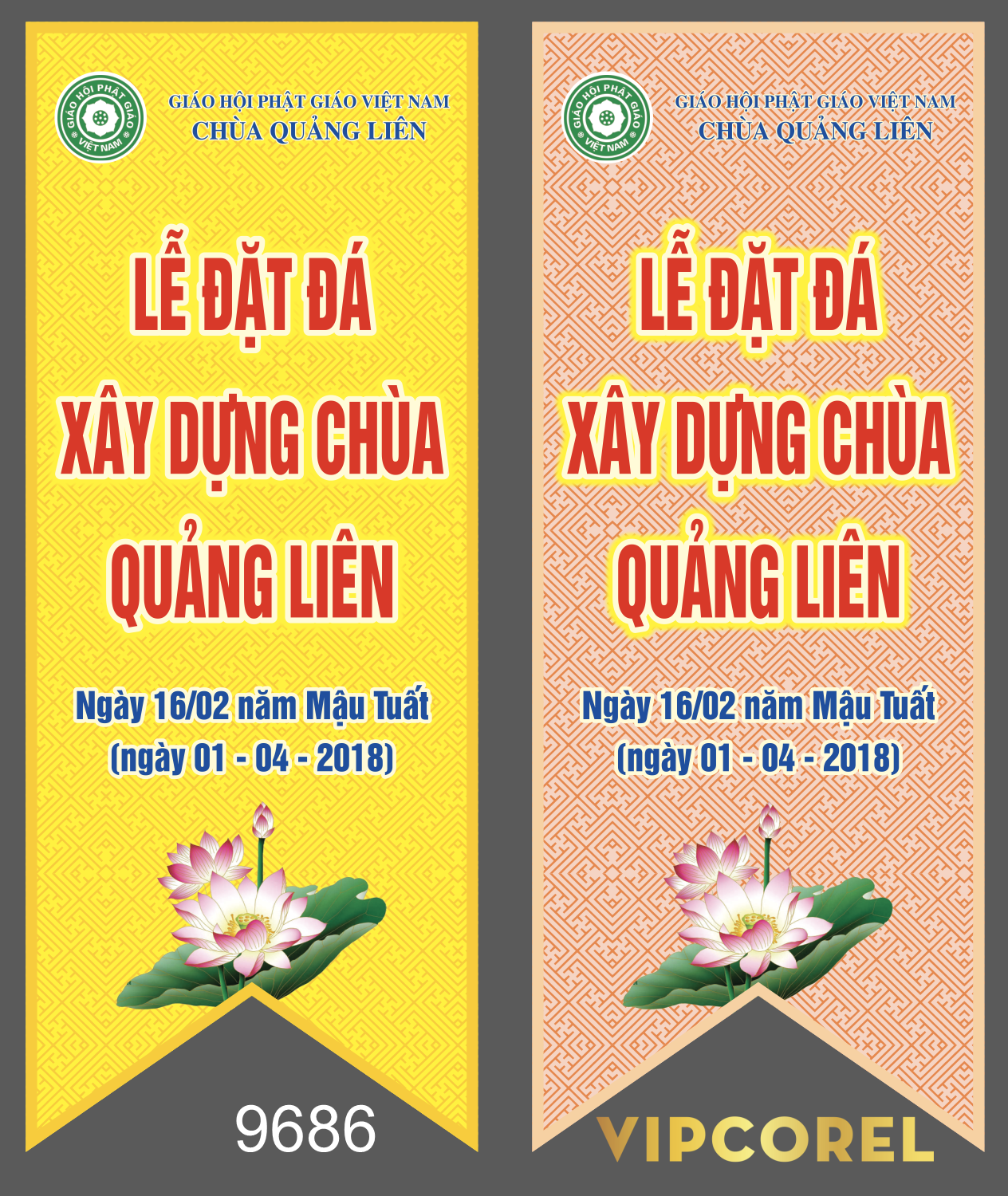 Cờ đuôi cá lễ đặt đá xây dựng chùa Quảng Liên file corel