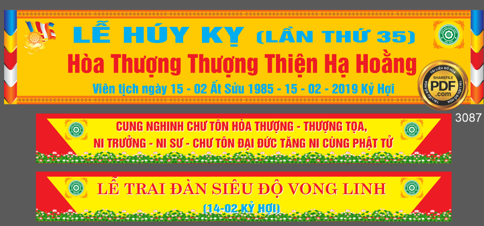 Băng rôn Lễ trai đàn siêu độ vong linh – Lễ Húy Kỵ file Corel