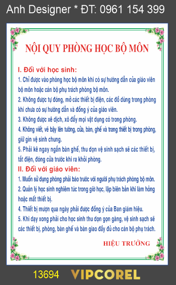Bảng Nội quy phòng học bộ môn trong trường học