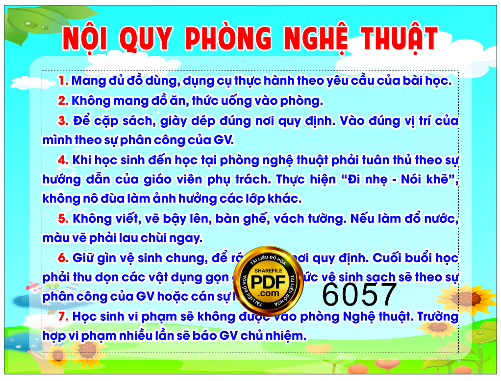 Bảng nội quy phòng nghệ thuật file corel