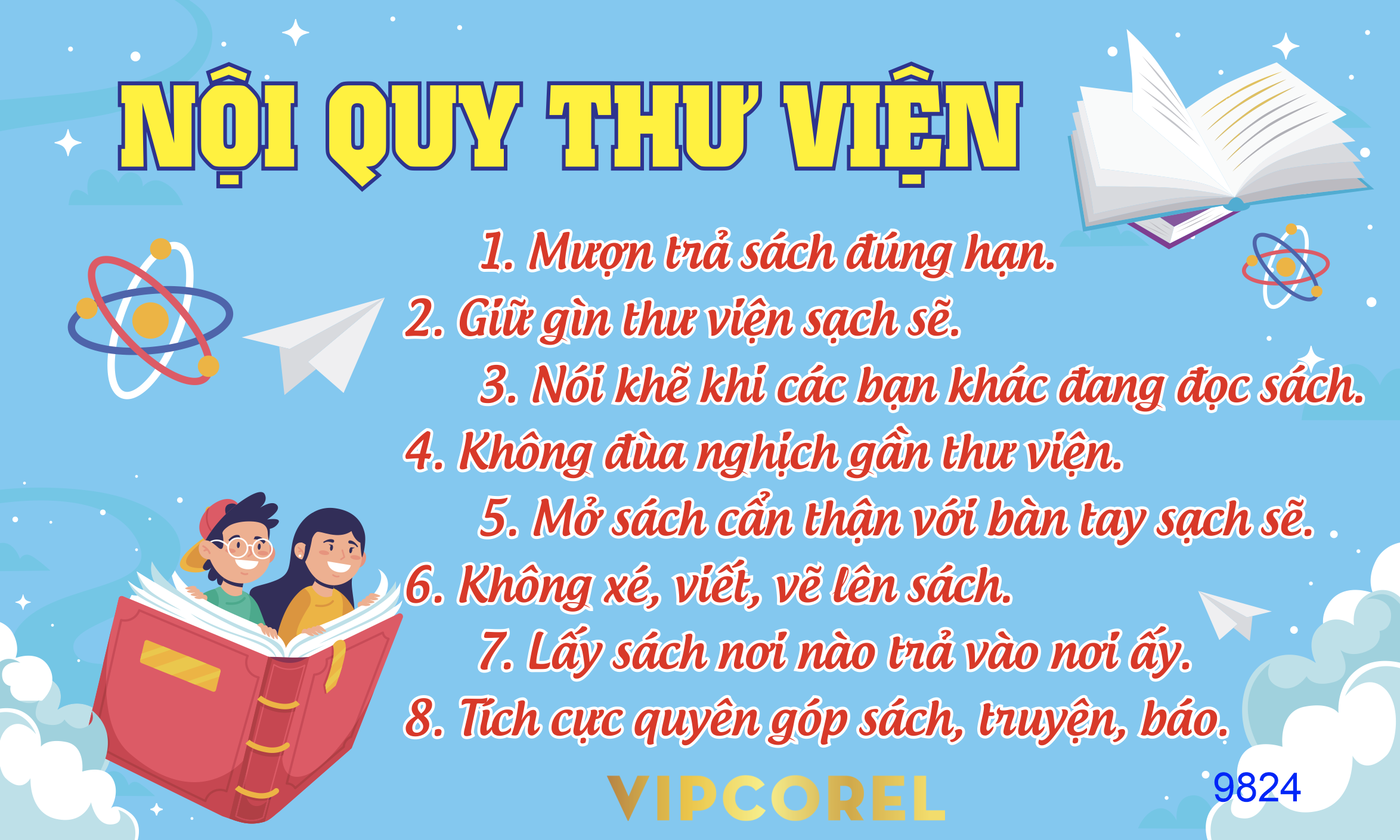 Nội quy thư viện trong tường học file corel