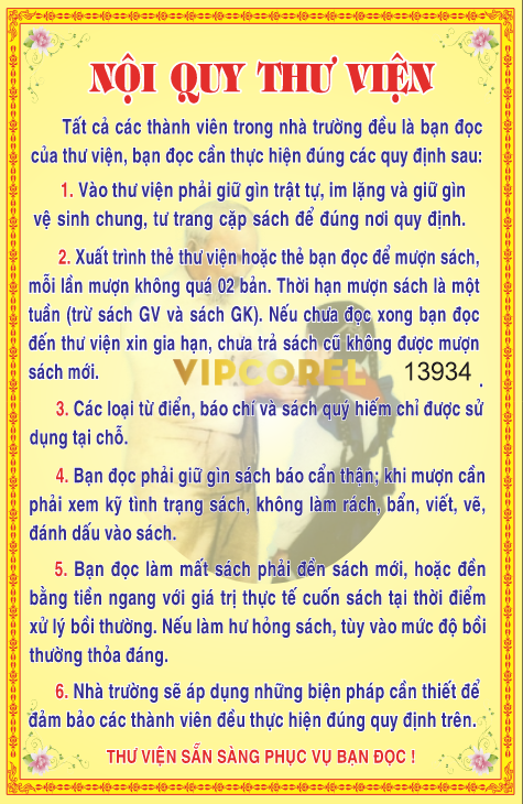 File corel nội quy thư viện trường học vector