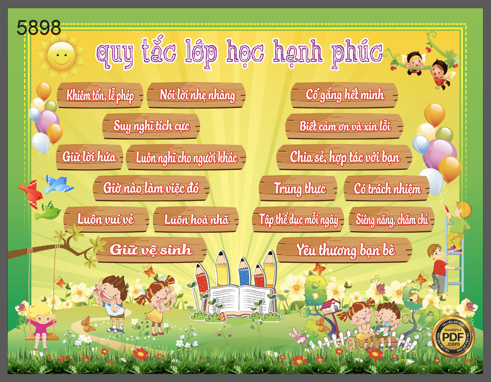 Bảng quy tắc lớp học hạnh phúc #3 file corel